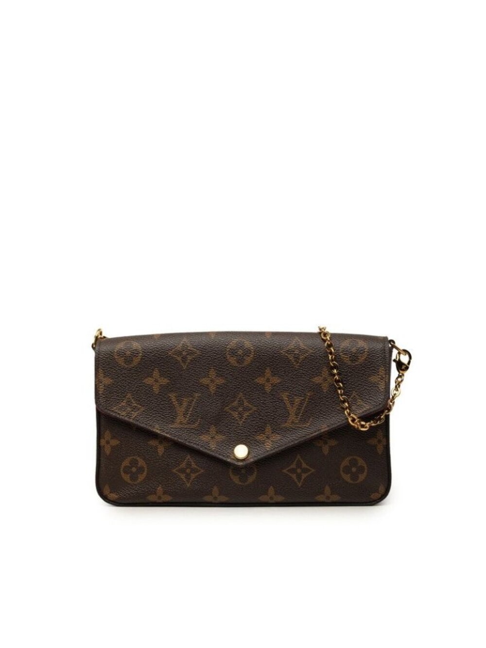 Louis Vuitton Monogram Pochette Felicie Chain Shoulder Bag Brown Fuchsia Leather